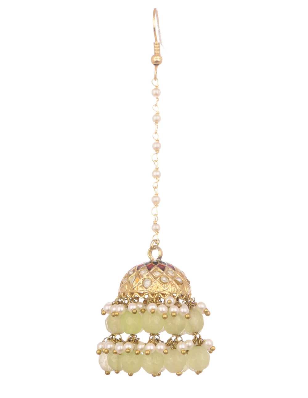 Gold And White Kundan Pearl Dangler Earrings In Mix Metal
