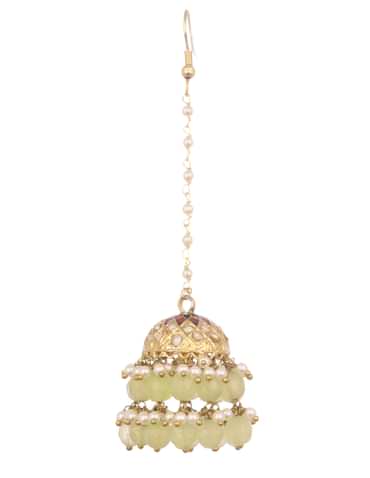 Gold And White Kundan Pearl Dangler Earrings In Mix Metal