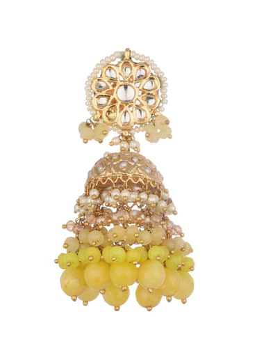 Gold And Yellow Kundan Dangler Earrings In Mix Metal