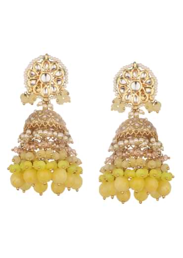 Gold And Yellow Kundan Dangler Earrings In Mix Metal