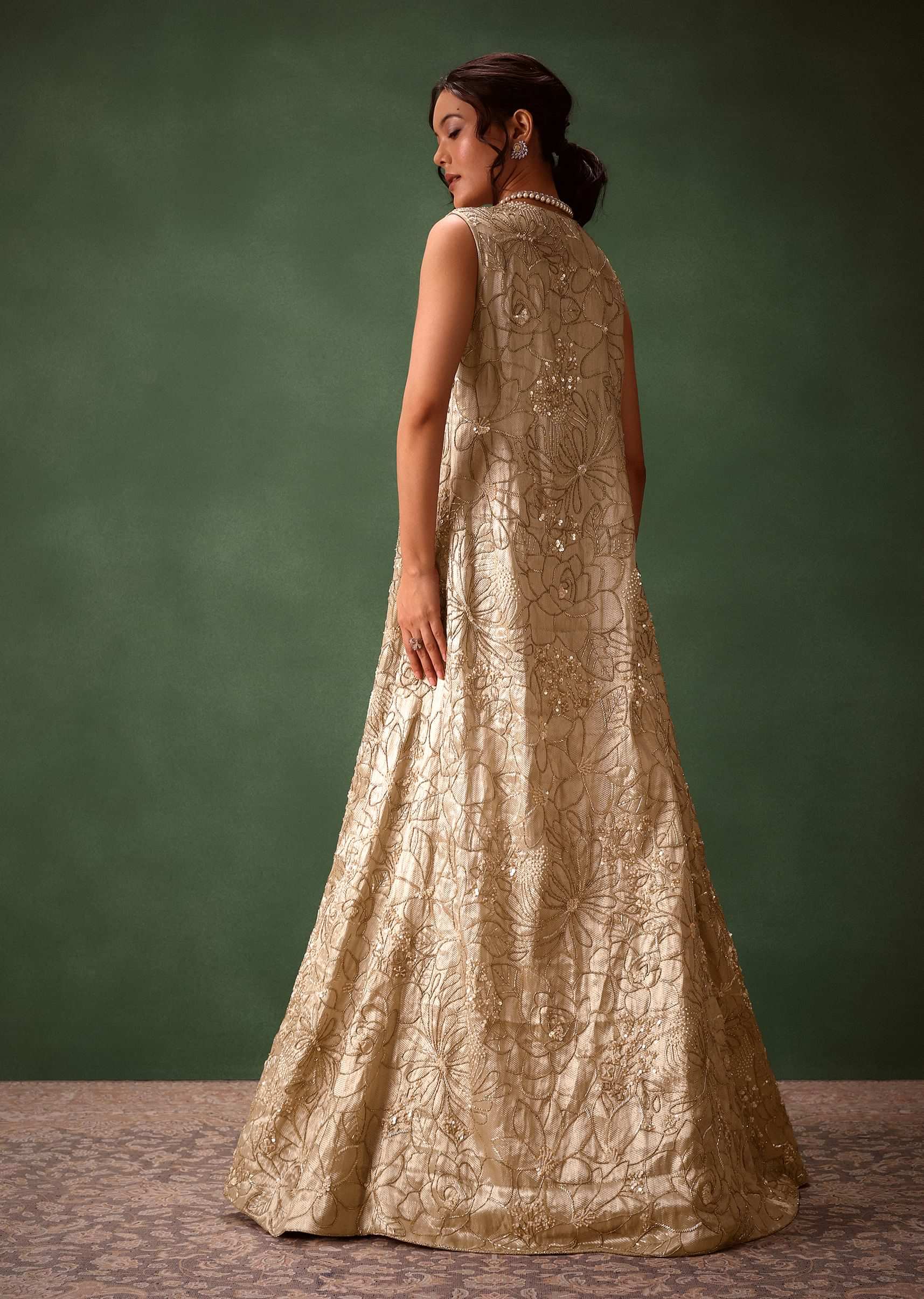 Vintage gold embroidered long gilet Traditional Midnight Blue Velveteen \u2022 Gold Embroidered Kaftan Coat