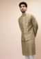 Gold Beige Nehru Jacket And Kurta Set With Resham And Mirror Embroidered Buttis