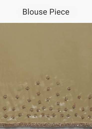 Gold Beige Saree Embellished In Sequins With Fringes On The Pallu And Unstitched Blouse