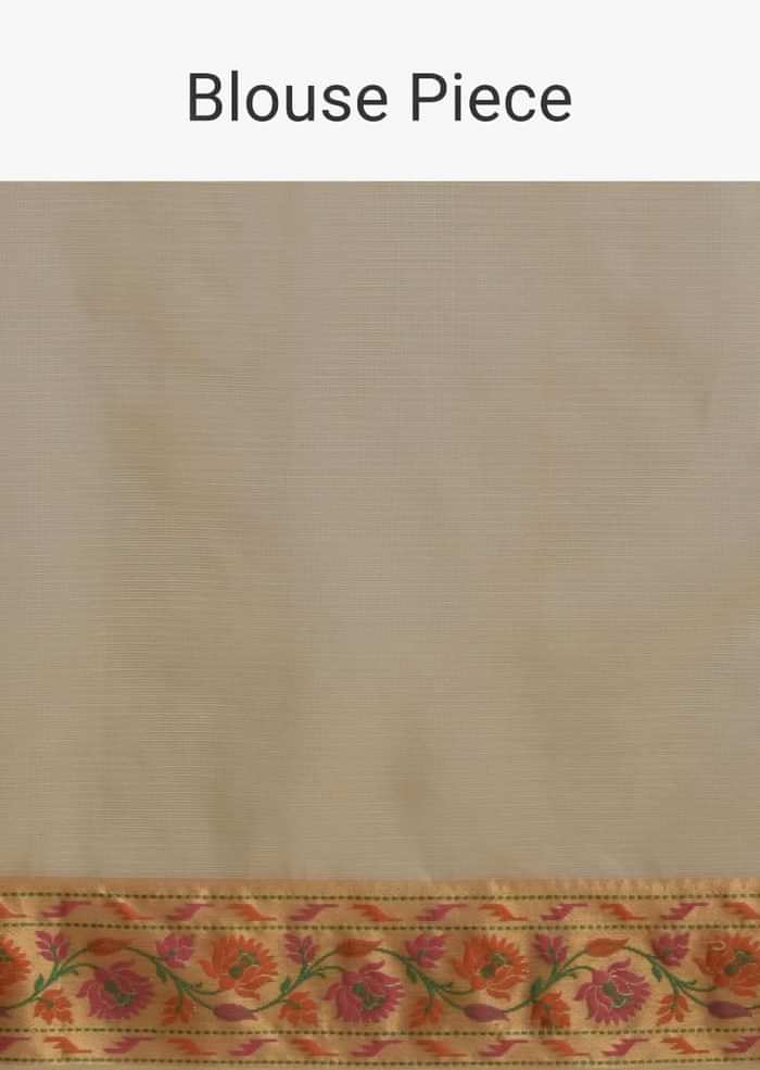 Gold Beige Saree In Zari Kota Silk With Hand Embroidered Floral Jaal Using Resham Threads