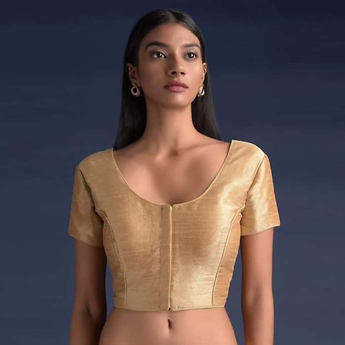 Gold Blouse In Raw Silk With Cord Detailing Online - Kalki Fashion