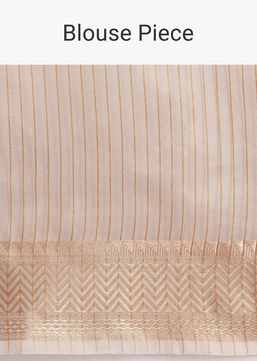 Gold Chanderi Kora Silk Saree With Zari Work Pallu And Unstitched Blouse Piece
