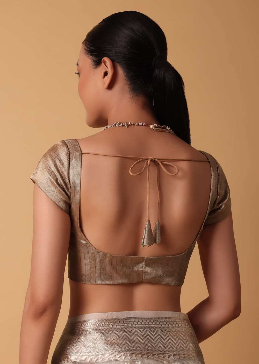 Gold Chanderi Kora Silk Saree With Zari Work Pallu And Unstitched Blouse Piece