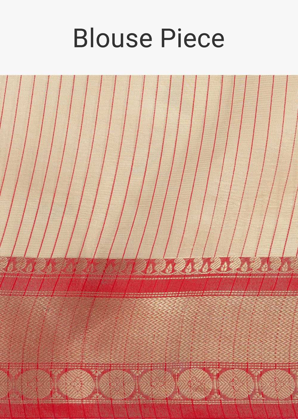 Gold Chanderi Kota Silk Woven Saree With Mirror Work And Unstitched Blouse Piece