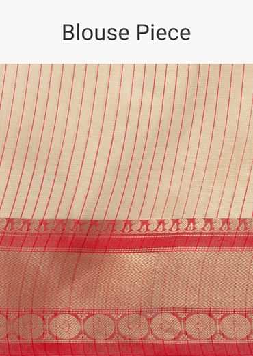 Gold Chanderi Kota Silk Woven Saree With Mirror Work And Unstitched Blouse Piece