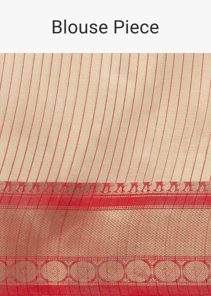 Gold Chanderi Kota Silk Woven Saree With Mirror Work And Unstitched Blouse Piece