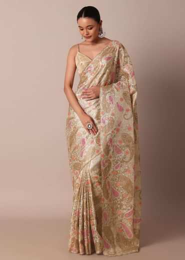 Gold Chanderi Silk Saree With Intricate Zari Embellishments