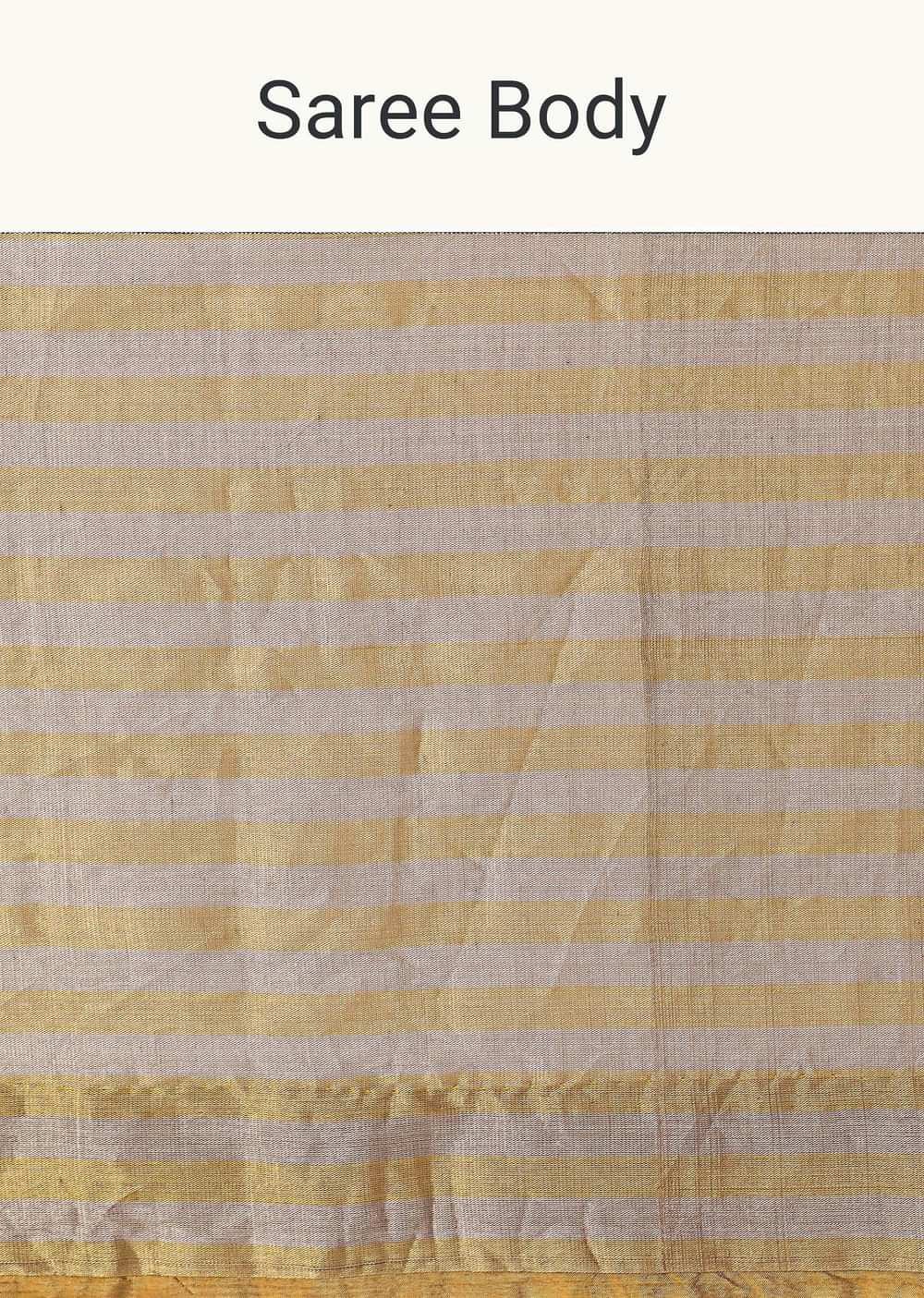 Gold Chanderi Tissue Saree With Pipe Finish Stitched Blouse