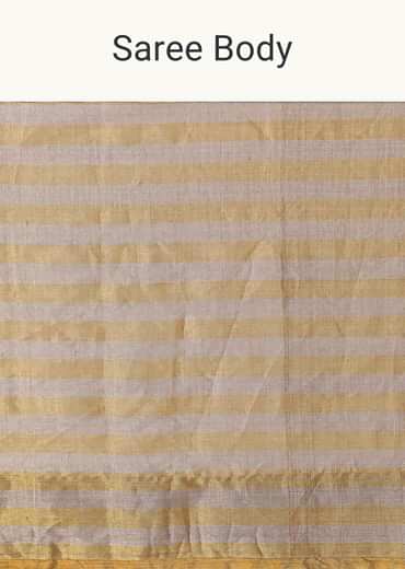 Gold Chanderi Tissue Saree With Pipe Finish Stitched Blouse