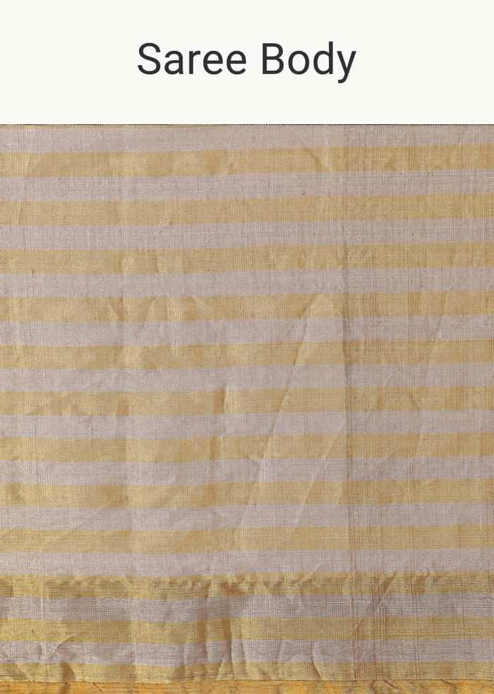 Gold Chanderi Tissue Saree With Pipe Finish Stitched Blouse