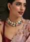 Gold Choker Necklace With Navratna Stones Dangling From Classy Kundan Design By Paisley Pop
