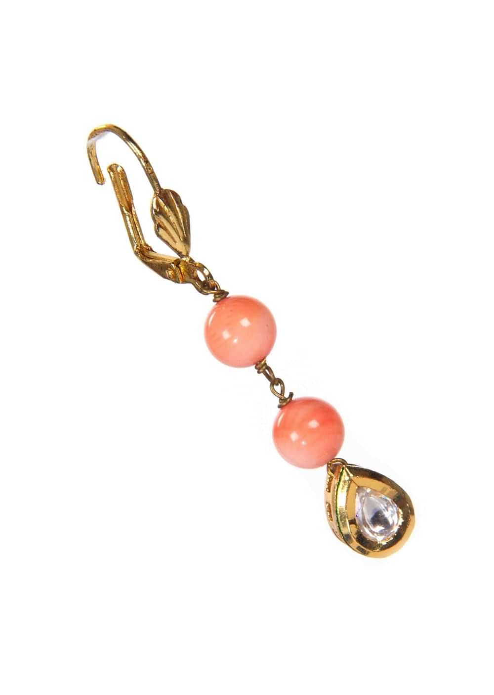 Gold Earrings Embellished in Peach Pearls only on Kalki