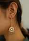 Gold Earrings In A Dainty Floral Design With Kundan Work And Pearl Trinkets