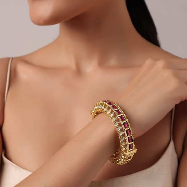 Gold Finish Bangle With Red Meenakari Gold Finish Bangle With Red Meenakari