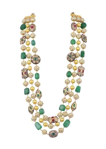 Gold Finish Beaded Mala In Mix Metal