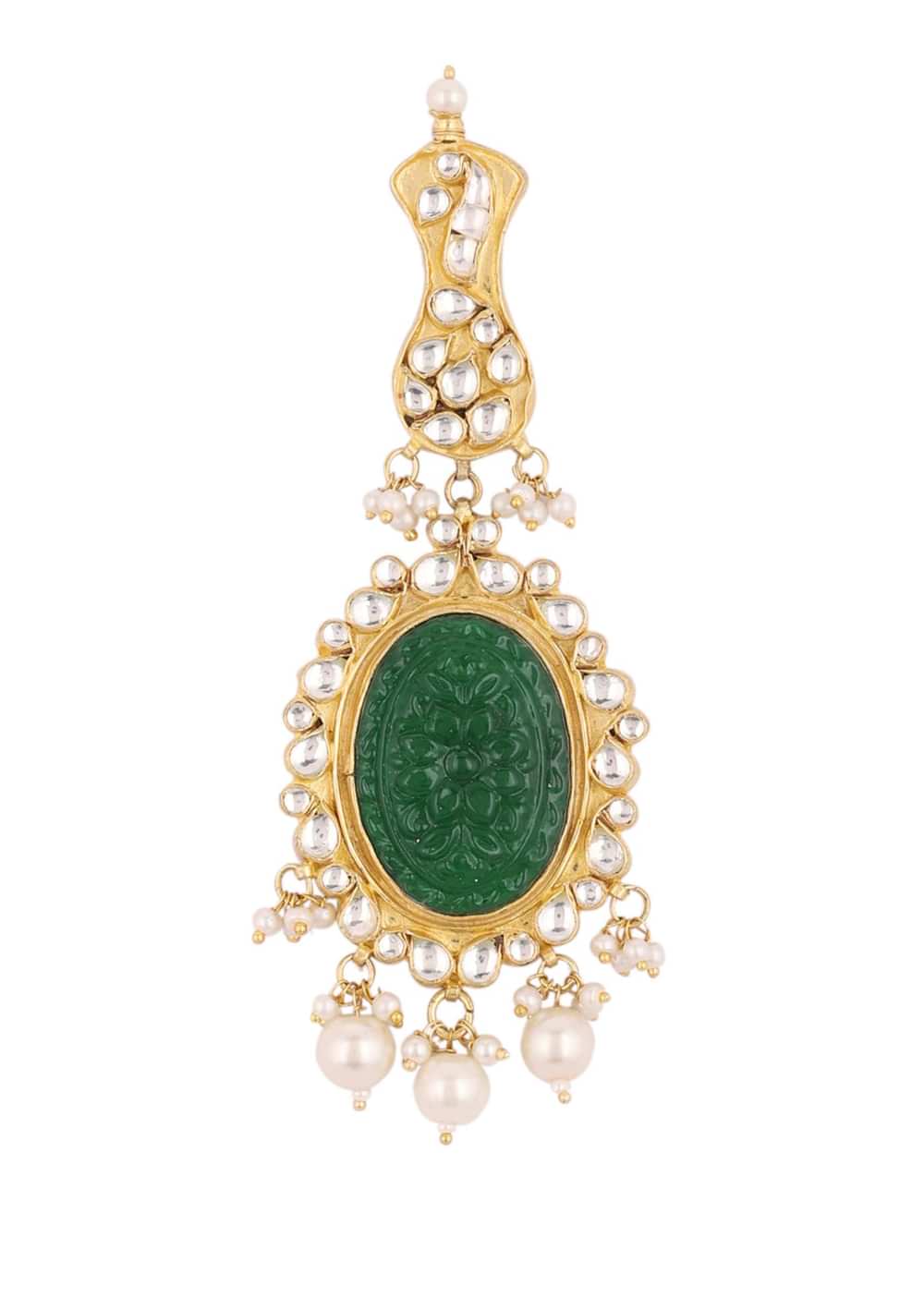 Gold Finish Carved Emerald Green Kundan Polki Bridal Choker Set