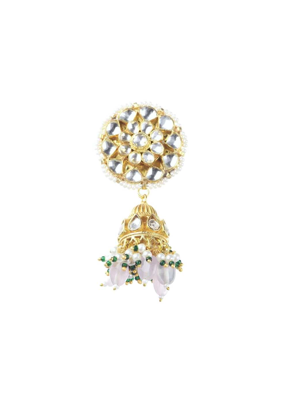 Gold Finish Choker With Pearls And Green Beads