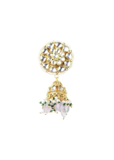 Gold Finish Choker With Pearls And Green Beads