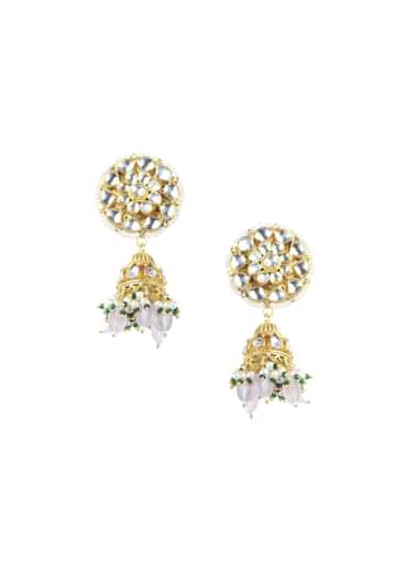 Gold Finish Choker With Pearls And Green Beads