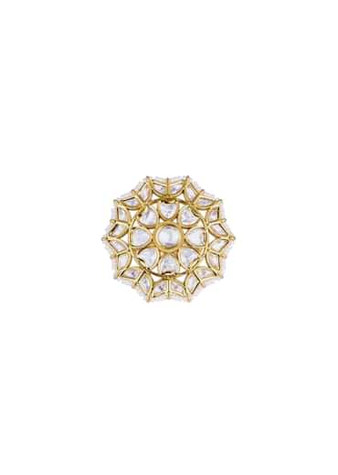 Gold Finish Floral Kundan Ring