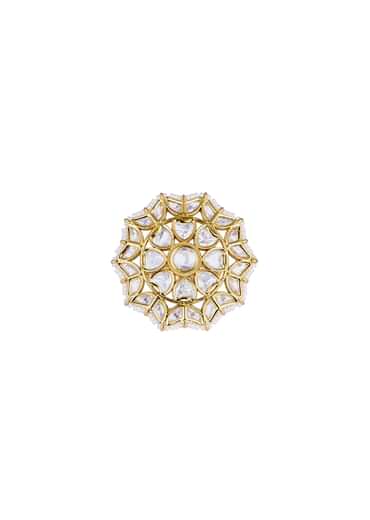 Gold Finish Floral Kundan Ring