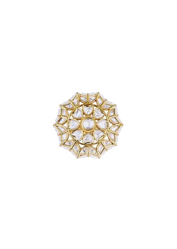 Gold Finish Floral Kundan Ring