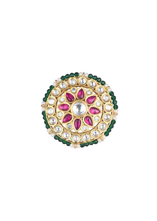 Gold Finish Floral Kundan Ring