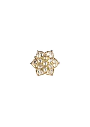 Gold Finish Floral Ring With Studded Kundan