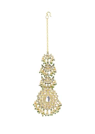 Gold Finish Green Kundan Maang Tikka