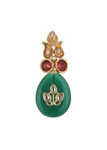Gold Finish Green Kundan Embellished Danglers