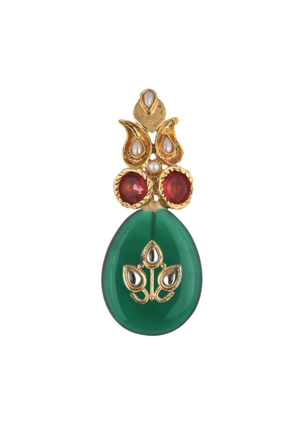 Gold Finish Green Kundan Embellished Danglers