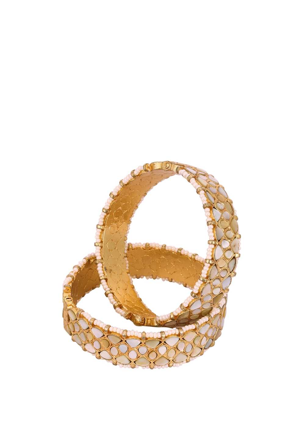 Gold Finish Jadau Kundan Kadas With Synthetic Stones And Beads