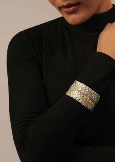 Gold Finish Jadau Kundan Kadas With Synthetic Stones And Beads
