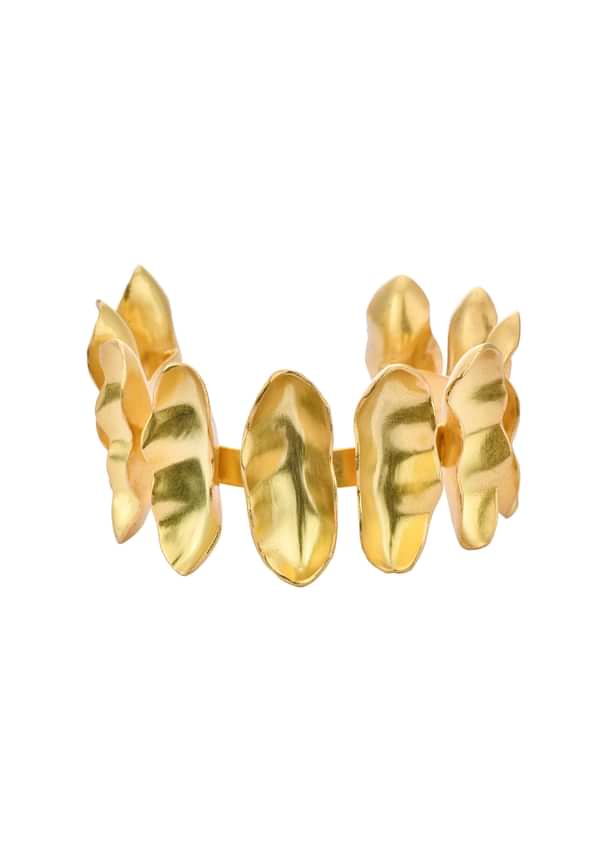 Gold Finish Kada With Sculpted Detail