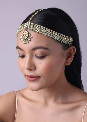 Gold Finish Kundan And Pearl Mathapatti