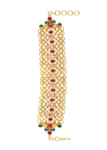 Gold Finish Kundan Bracelet With Ruby Stones In A Mix Metal