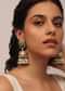 Gold Finish Kundan Earrings With Beads And Green Stones