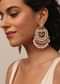 Gold Finish Kundan Polki Chandabali Earrings With Beads And Ruby Stones