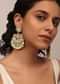 Gold Finish Kundan Chandabali Earrings With Beads And Synthetic Emerald Stones