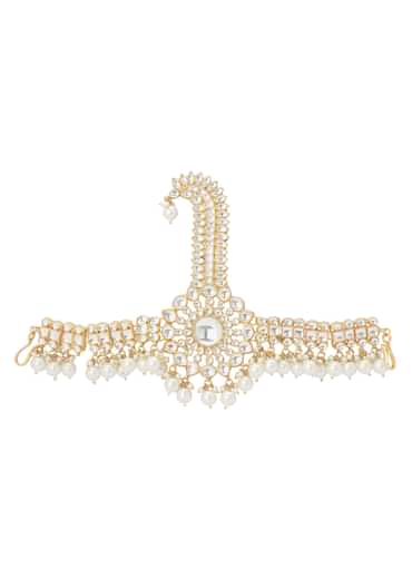 Gold Finish Kundan Kalgi With Pearl Drops