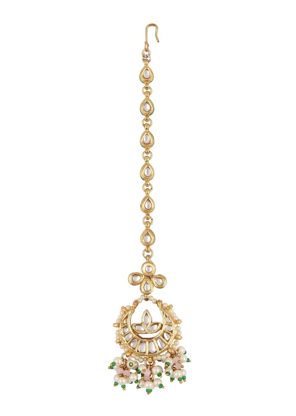 Gold Finish Kundan Mangtikka With Dangling Pearls