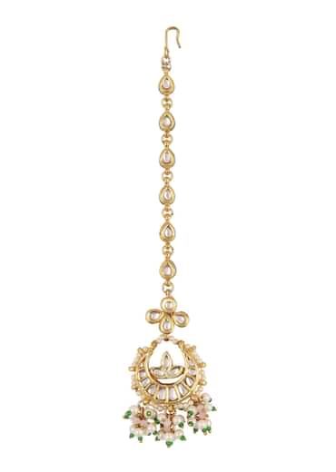 Gold Finish Kundan Mangtikka With Dangling Pearls