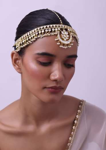 Gold Finish Kundan Mathapatti Adorned With Pearls