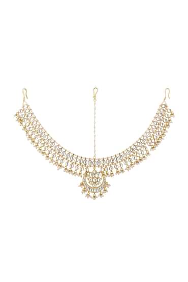 Gold Finish Kundan Mathapatti Adorned With Pearls