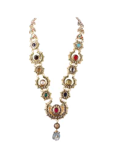 Gold Finish Kundan Necklace With Multicolor Stone In?ÿMix?ÿMetal
