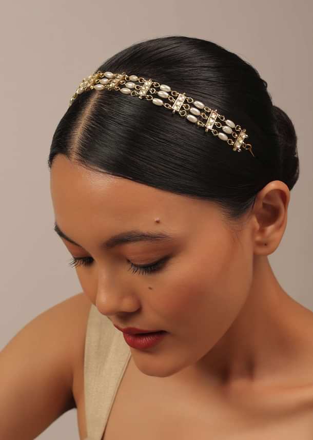 Gold Finish Kundan Polki And Pearls Sheeshpatti Gold Finish Kundan Polki And Pearls Sheeshpatti